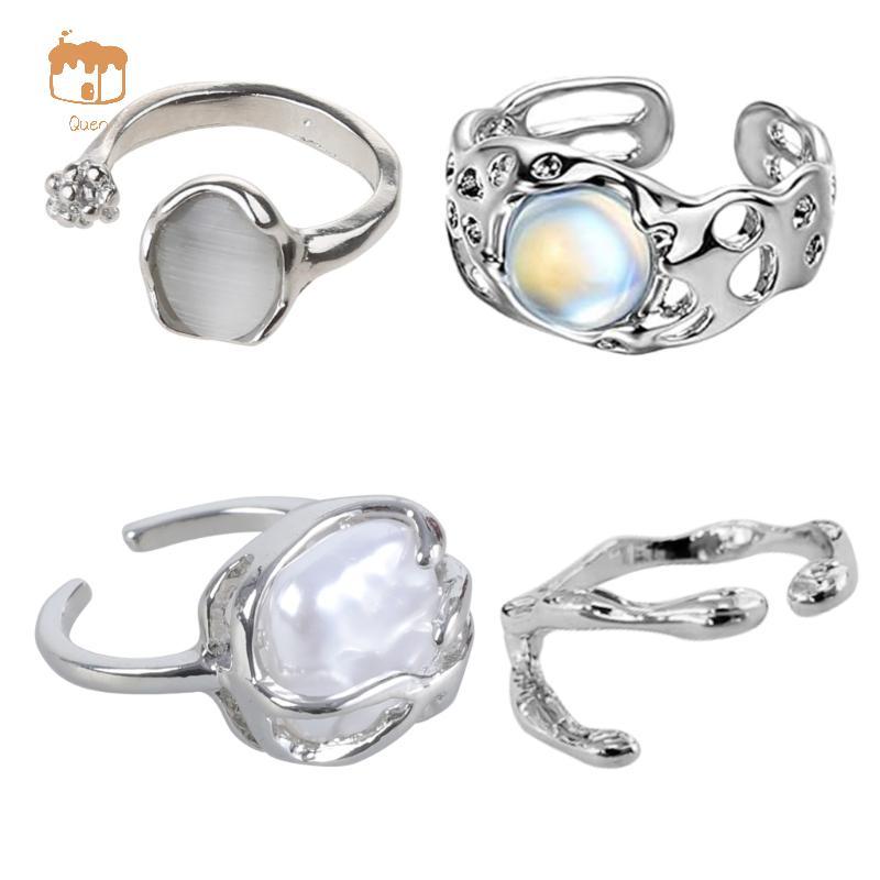 Quen Trend Vintage Opal Không Đều Đá Tự Nhiên Nhẫn Opal Thẩm Mỹ Rỗng Nhẫn