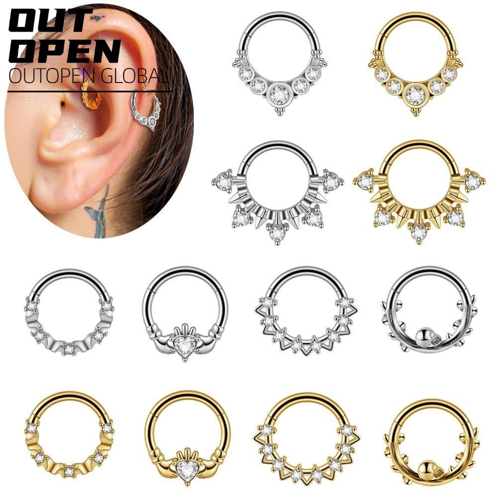 OUTOPEN 1 Bông Tai Hoop Sụn, Skull Vine Design Heart Septum Clicker Ring, Thép không gỉ bền bỉ Bản l