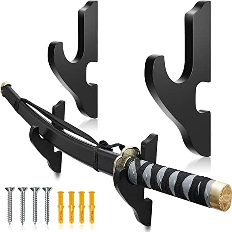 Yookeer 2 Miếng Thanh Kiếm Treo Tường Katana Giá Đỡ Samurai Thanh Kiếm Hiển Thị Gỗ Nghệ Thuật Vũ Khí
