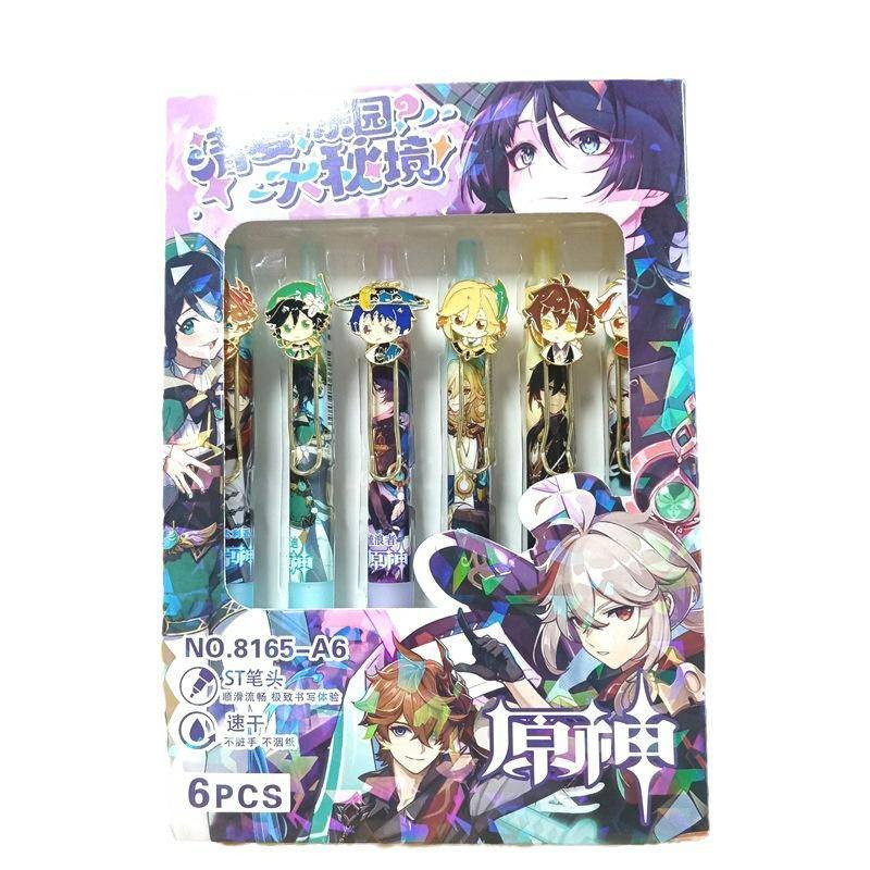 6 miếng kawaii metal doll game genshin impact phim hoạt hình văn phòng phẩm bút gel wanderer tartagl