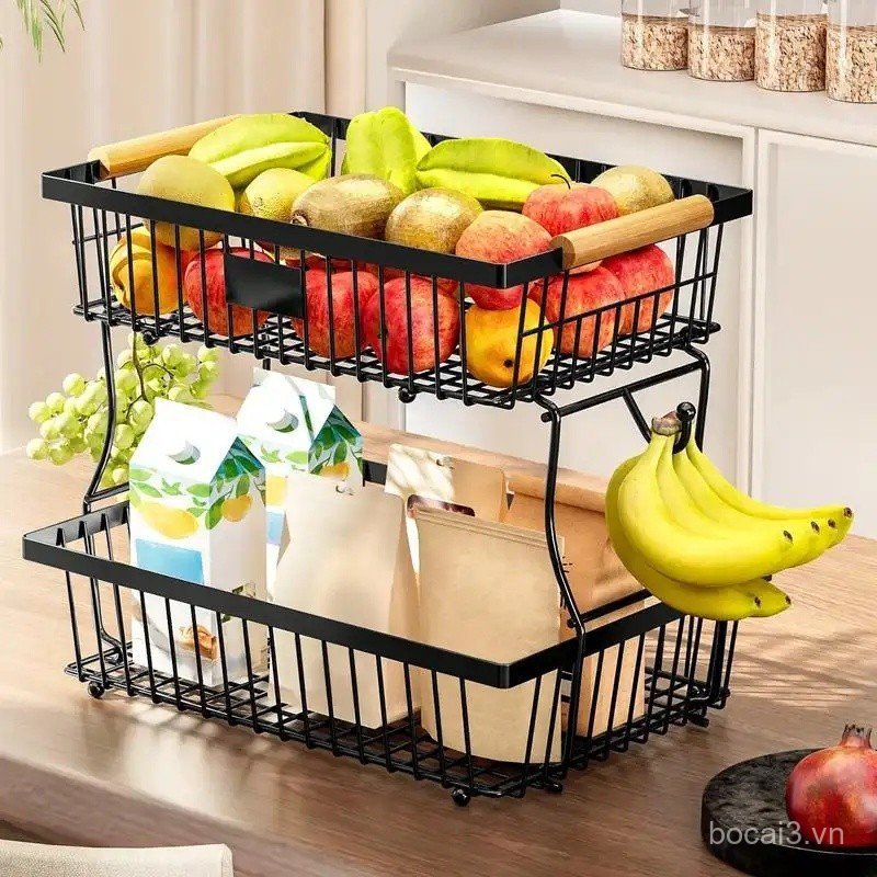 Kitchen Fruit & Vegetable Storage Rack, 2-layer Metal Organizer ，4 Tier Metal Storage Basket，Storage