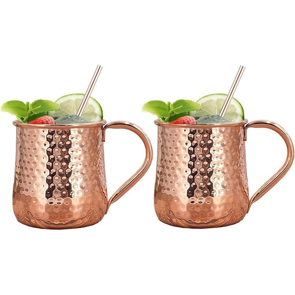 Moscow Mule Mugs Set of 2, 17 oz Hammered Copper Cups with 304 Stainless Steel Lining and Copper Pla