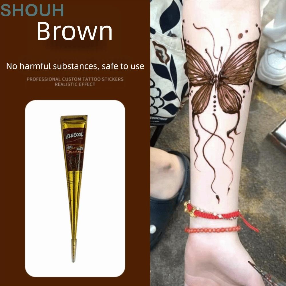 SHOUH Henna Tattoo Cream, Màu nâu đen Bán vĩnh viễn Henna Paste Cone, Kem xăm tạm thời Dễ sử dụng Me