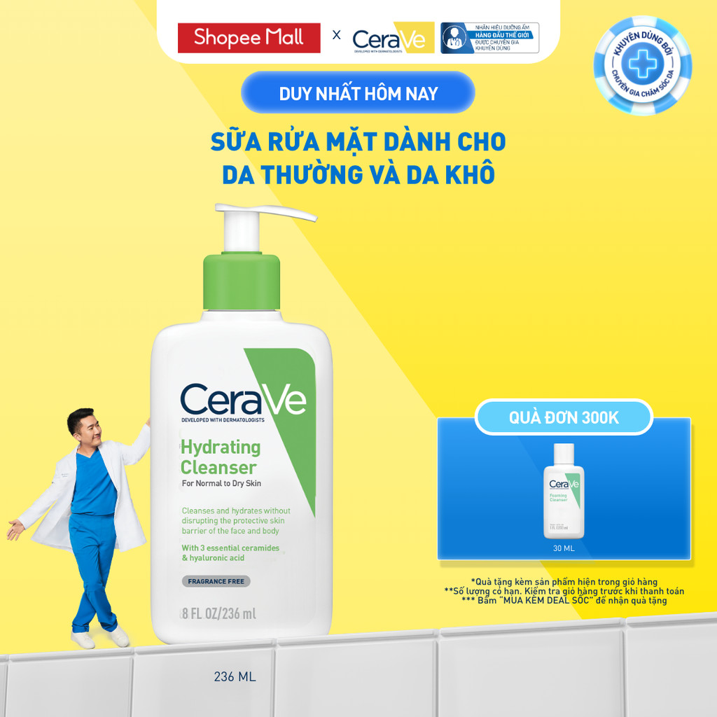 Sữa rửa mặt giúp làm sạch sâu dành cho da thường và da khô Cerave Hydrating Cleanser 236ML