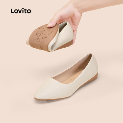 Lovito Giày Búp Bê Da Màu Đen Trắng Thanh Lịch Mềm Mại Kiểu Dáng Cổ Điển Mũi Nhọn Miệng Nông Thoáng Khí Màu Đen Trắng Thích Hợp Cho Công Sở Đi Làm Phong Cách Hàn Quốc Dành Cho Nữ LFA69081
