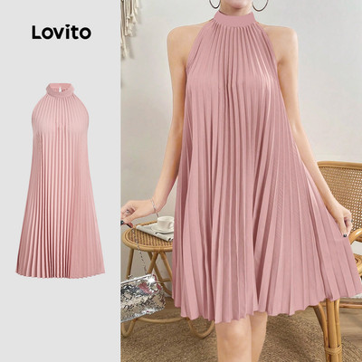 Đầm Lovito Phong cách thường ngày xếp ly phong cách Pháp mùa xuân/hè màu hồng cho nữ LBL33008