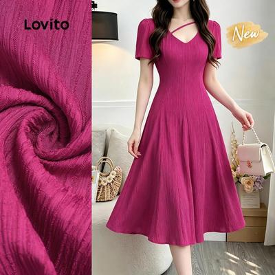 (New Arrival) Lovito Váy nữ màu đỏ hoa hồng phong cách thanh lịch chất liệu tinh tế mùa xuân/hè DRB199P2D010