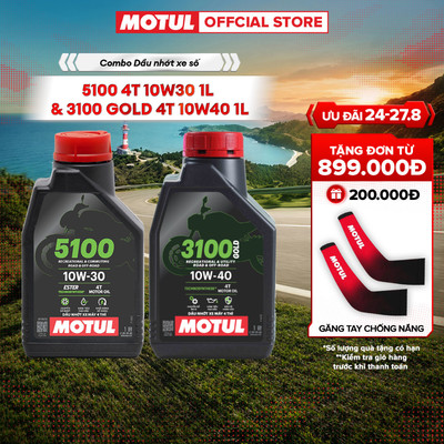 Combo Dầu nhớt xe máy MOTUL 5100 4T 10W30 1L và Dầu nhớt xe Máy MOTUL 3100 GOLD 4T 10W40 1L