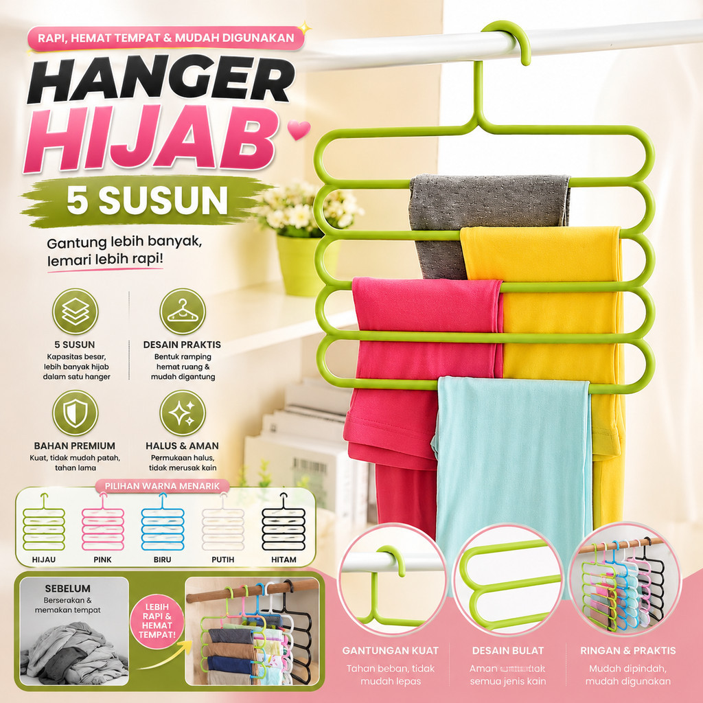 5 Tầng Hijab Móc Treo Quần Áo Móc Treo Đa Năng Khăn Hijab Hijab Quần Áo