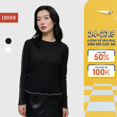 Áo phông nữ CANIFA dài tay chất liệu mềm mịn phối bèo 6TL25W006