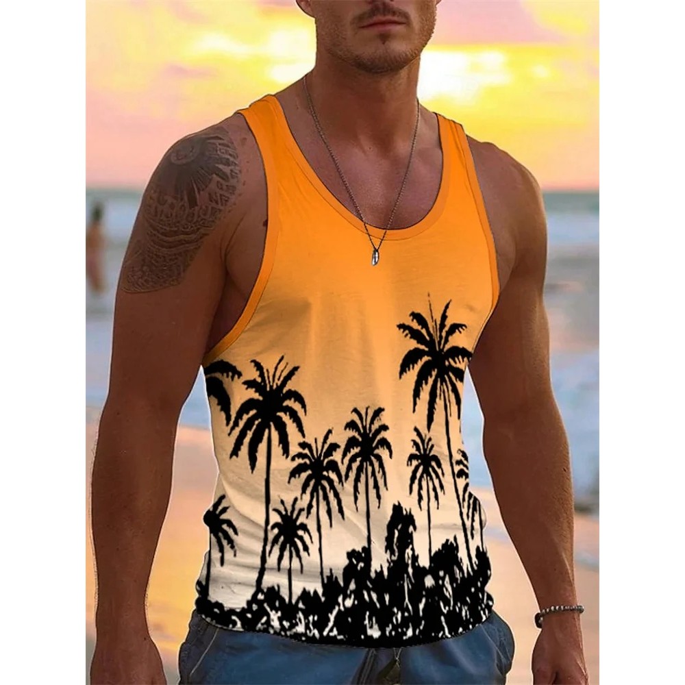 Nam Hawaii Không Tay Áo Cổ Tròn Mùa Hè Đi Biển Thường Ngày Thể Thao Ngoài Trời S 5XL Tee Top