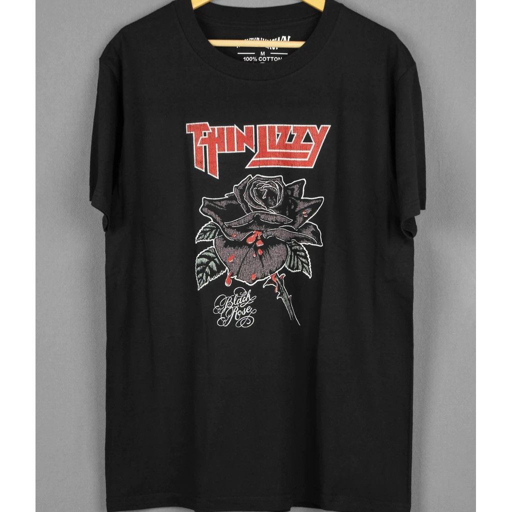 Mới Mỏng Lizzy Đen Hoa Hồng Mỏng Lizzy Đen Hoa Hồng Mỏng Lizzy Rock Ban Nhạc Cotton Nguyên Chất Áo T