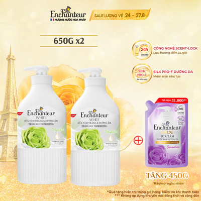 Combo 2 Sữa tắm trắng da hương nước hoa Pháp Enchanteur White Delightful 650g