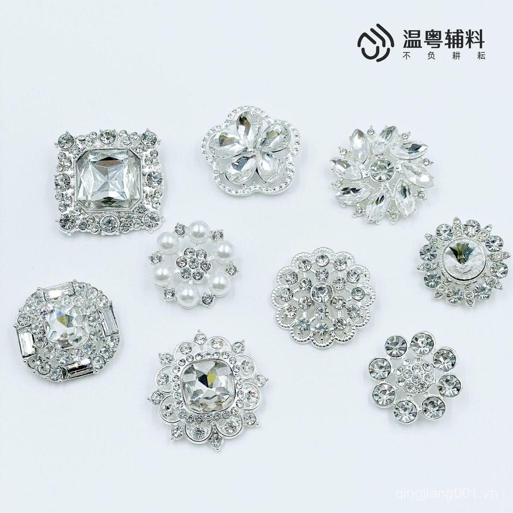 Nút Vuông Cao Cấp Kim Cương Giả Ngọc Trai Thủy Tinh Áo Lông Thú Hương Thơm Nhỏ Nút Trang Trí Quần Áo