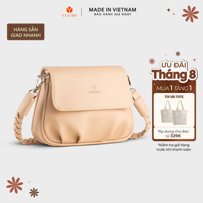 Túi Yuumy (Thời trang nữ xếp nhún phối nắp gập size 20 - Túi đeo chéo da Seasand YN260) Bagsmart
