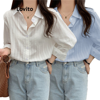 Lovito thanh lịch Áo sơ mi dài tay trơn Jacquard cho nữ LNE27024 (Nhiều màu)