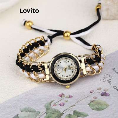Đồng hồ thạch anh Lovito dây kim loại bên ghép nối màu sắc phong cách thường ngày cho nữ LFA37382