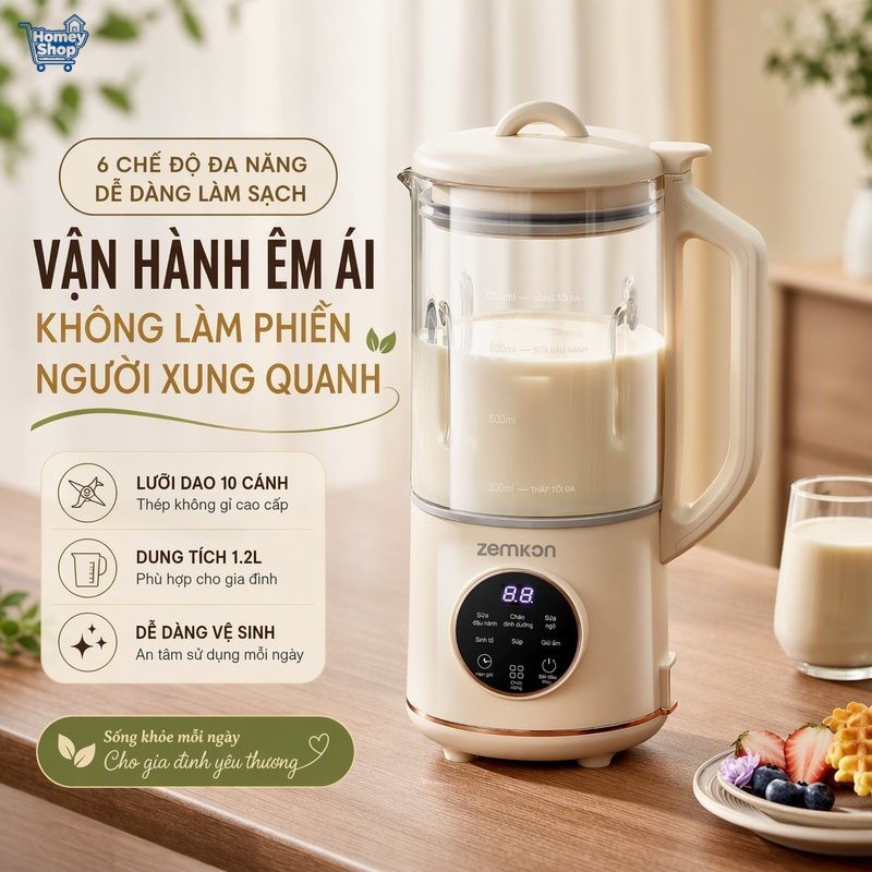Máy làm sữa đậu nành đa năng 10 lưỡi, 1200ml, hẹn giờ 24h, chống dính, min không cần lọc, tiếng ồn t