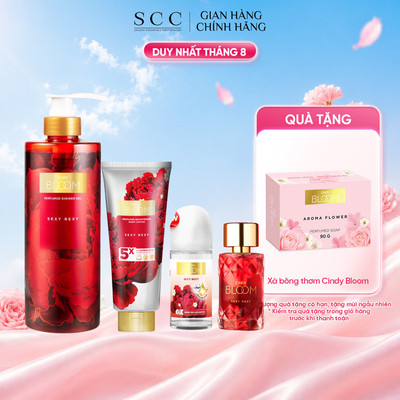 Combo Sữa Tắm 640g, Dưỡng Thể 300g, Lăn Khử Mùi & Nước Hoa 50ml Cindy Bloom - Trọn Bộ Khử Mùi Dưỡng Sáng Lưu Hương