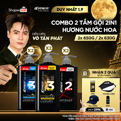 [SVIP] Combo 2 Tắm Gội X-Men for Boss 630g 650g/chai Luxury/Intense/Legend, Hương Nước Hoa Châu Âu