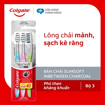Bộ 3 bàn chải Colgate Slimsoft Between Charcoal lông chải mềm mảnh xen sợi phủ than hoạt tính