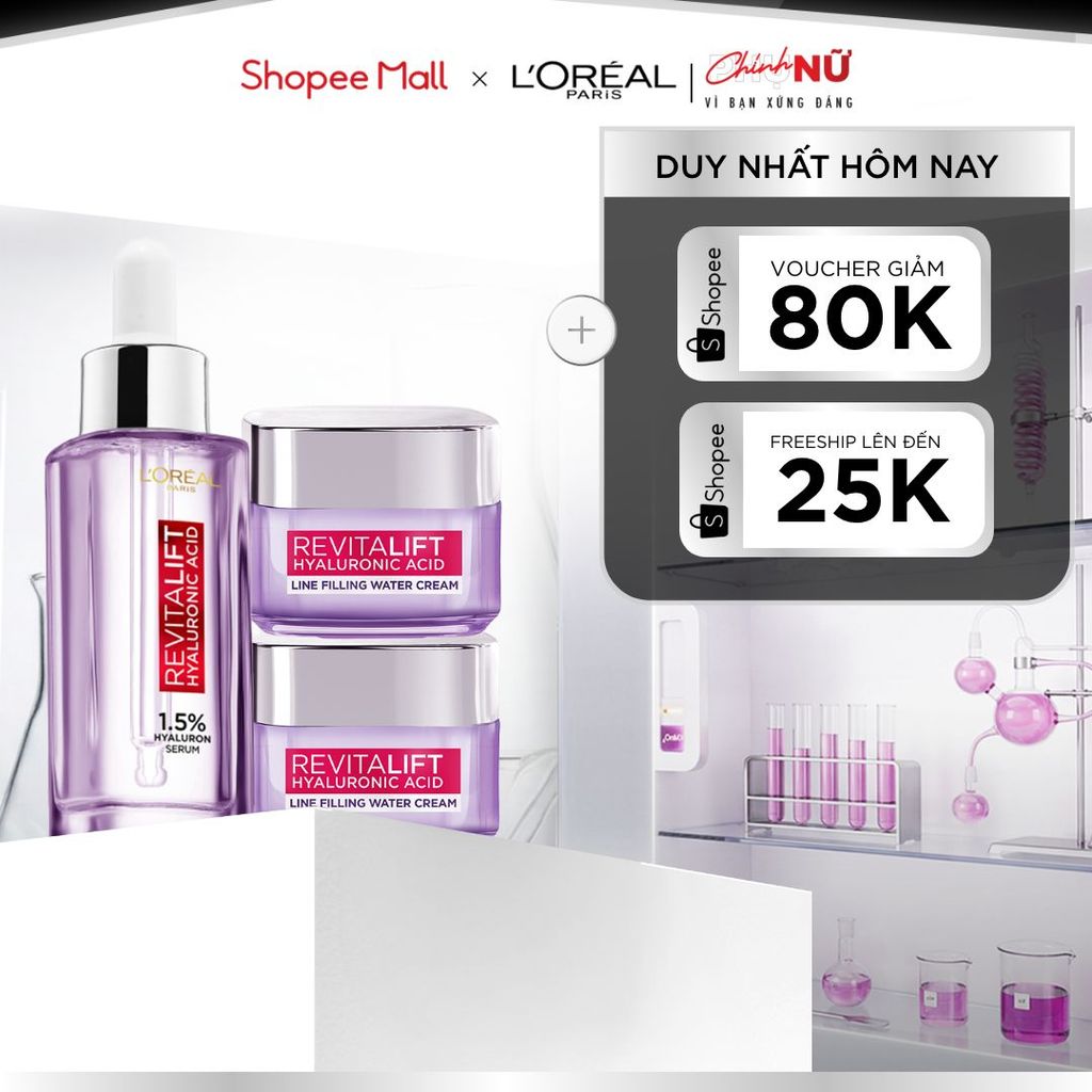 Bộ serum 30ml và 2 kem dưỡng 15ml L'Oréal Paris Revitalift HA 1.5%