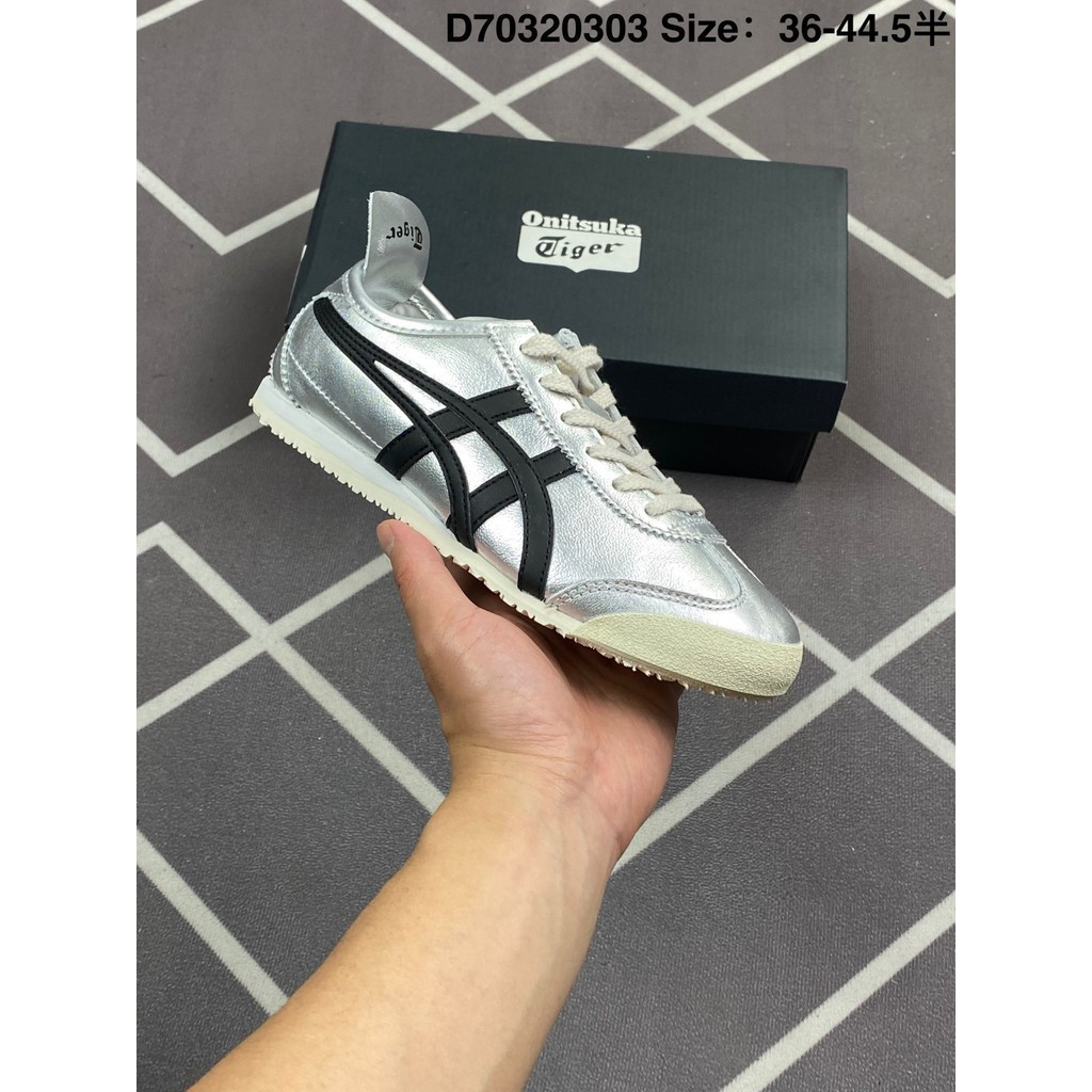 Giày ONITSUKA TIGER Deluxe Mexico 66, da thoáng khí, màu bạc đen