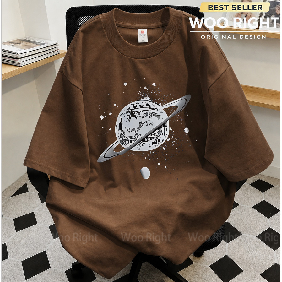 COD Woo Right Boxy Brown Loose T-Shirt In Hình Hành Tinh Wright Ngực Tối Giản Hiện Đại Thường Ngày