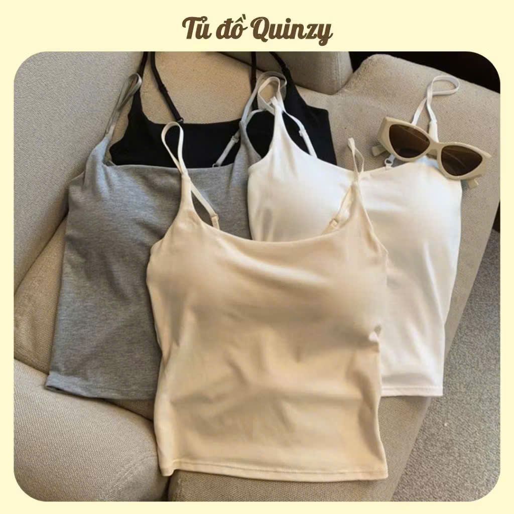 ( Kèm đệm mút ) Áo Nữ 2 Dây Mảnh Nút Điều Chỉnh Dáng Dài Có Đệm Ngực Hot Trend HAPPY DAY- thu99