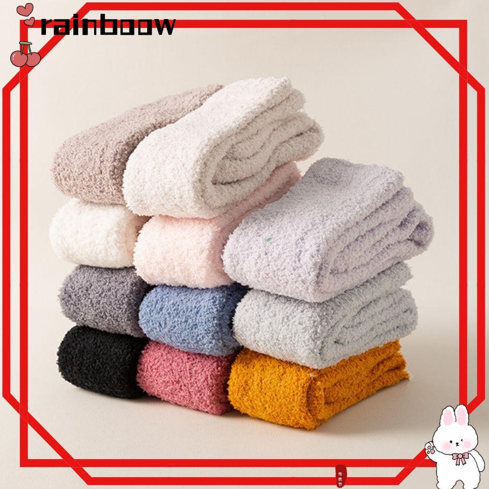 RAINBOW San Hô Nhung Tất Nam Nữ Thời Trang Dày Mùa Đông Ấm Áp Thoáng Khí Lông Tơ Cosy