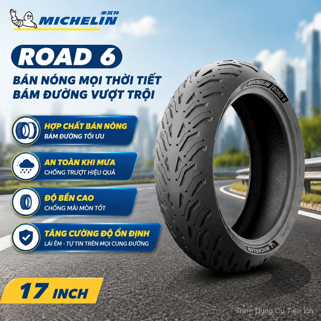 Lốp Michelin Road 6 17 inch, bán nhiệt, chống trượt, bền, bám đường tốt