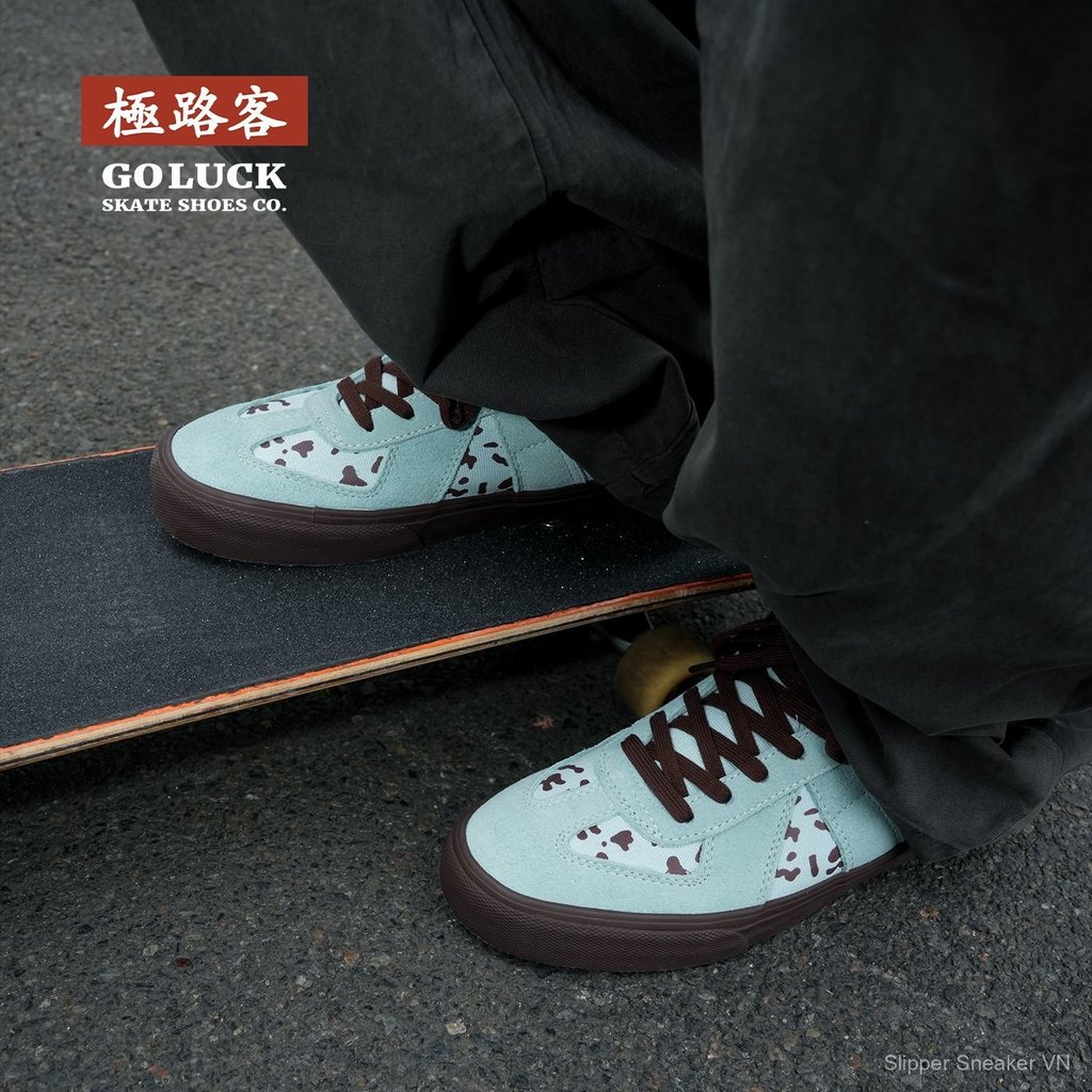 Giày trượt ván họa tiết bò sữa Jike Road phong cách retro giảm chấn unisex, bền đẹp chống trượt