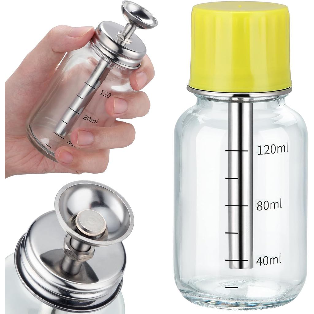 Chai đựng máy bơm thủy tinh trong suốt 4oz / 120ml có nắp, máy bơm phân phối dung môi lõi đồng cho r