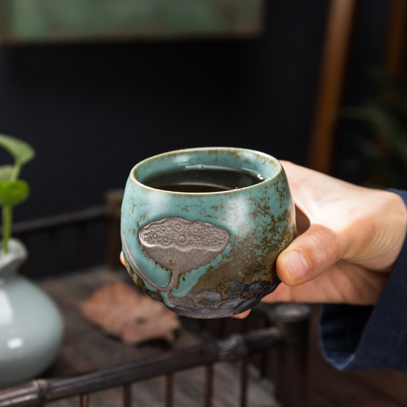 Gốm Thô Kung Fu Bộ Trà Nhỏ Trà Gốm Sứ Master Cup Mũ Tre Trà Cốc Trà Đơn Iwate Glaze Bát Trà Phong Cá