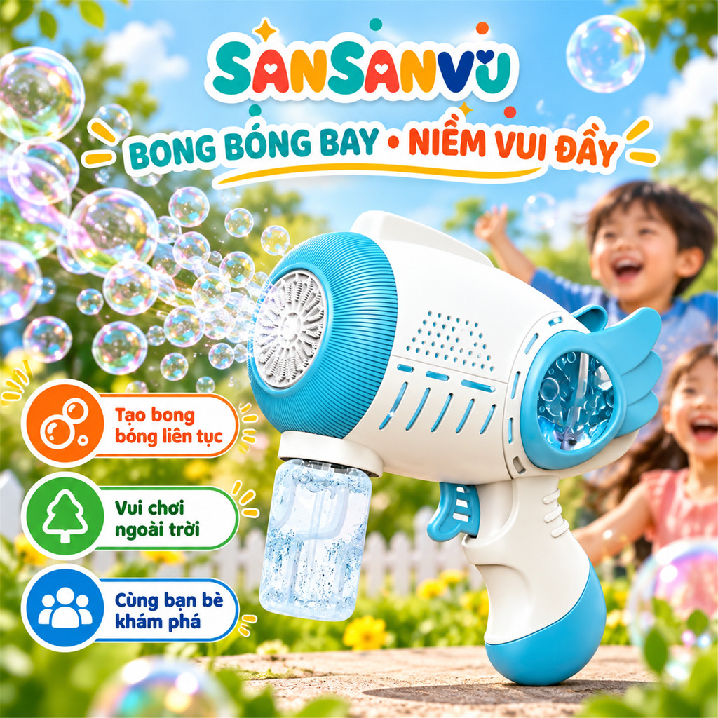 Súng Bắn Bong Bóng Xà Phòng 20 Nòng của Sansanvu - Máy Thổi Bong Bóng Siêu Cute