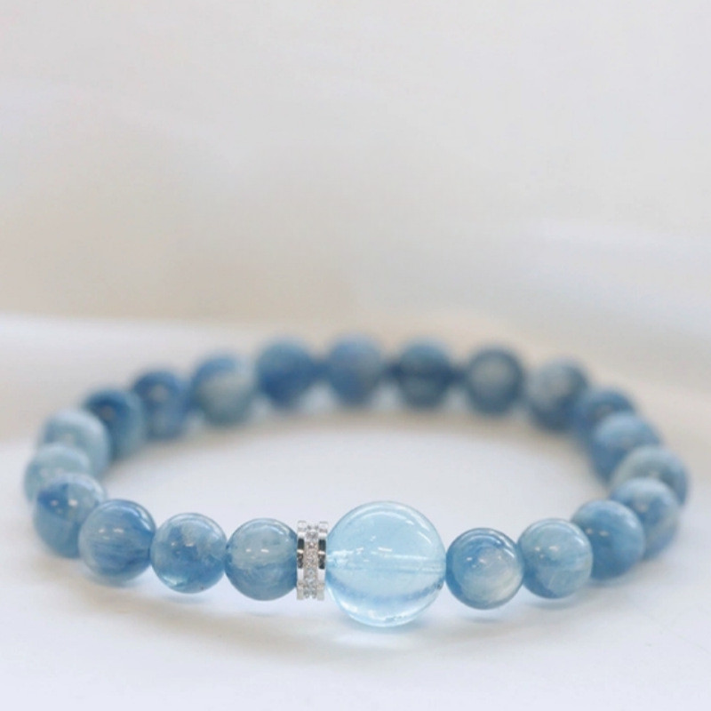 Vòng tay đá kyanite và aquamarine tự nhiên, thiết kế retro tươi mới