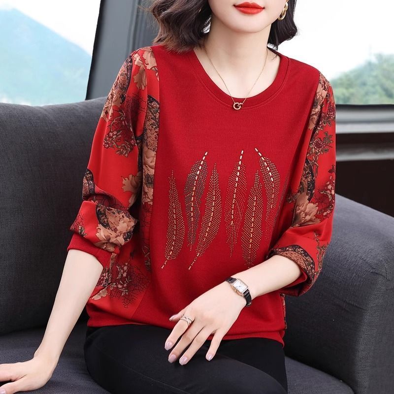 Top Loose Top Áo Dài Tay Top Thu Đông Top Áo Thun Dài Tay Nữ Xuân Thu 2025 Trung Niên Mẹ Top Size Lớ
