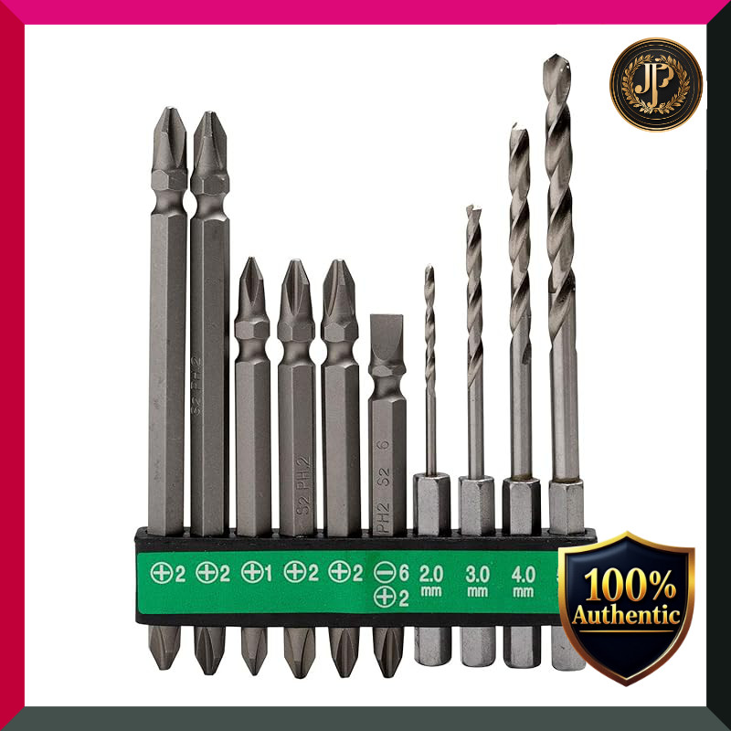 HiKOKI 10-Piece Bit Set for Impact Drivers and Driver Drills, Hex Dual-Width 6.35mm 0040-1000 [Genui