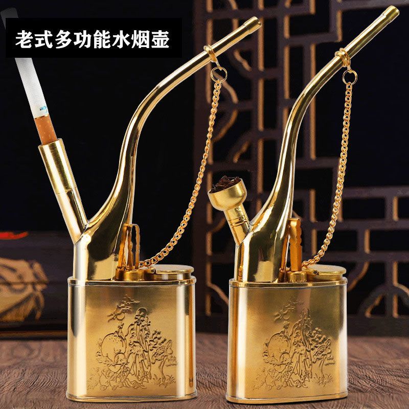 Bộ lọc Hookah kiểu cũ Ống đồng thau Ống nước Retro Hookah Ống di động Jintai Hookah Sử dụng kép Q4GM
