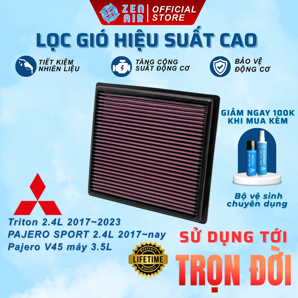 Lọc gió động cơ Mitsubishi TRITON, PAJERO SPORT hiệu suất cao Zen Air | Dùng trọn đời