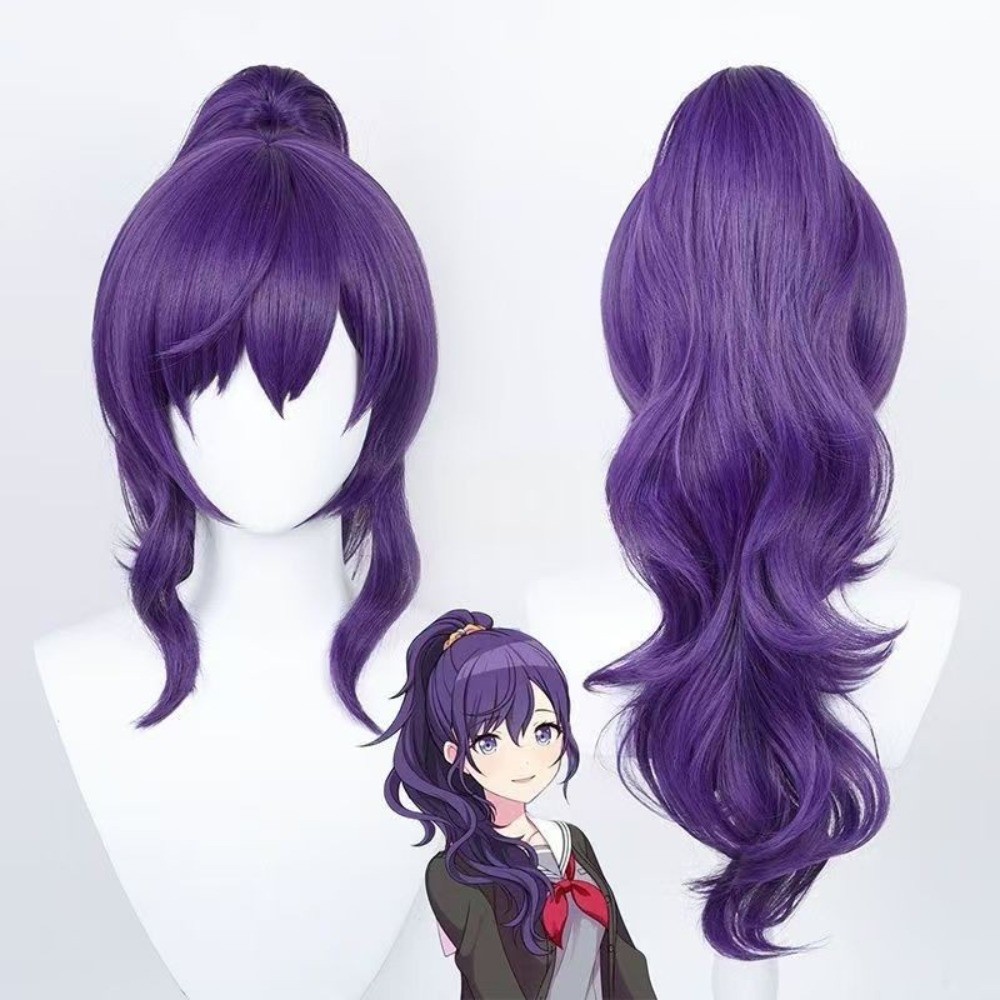Project SEKAI Sân khấu đầy màu sắc Asahina Mafuyu Cosplay Tóc Giả Màu Tím Đậm Tóc Giả Xoăn Tóc Chịu 