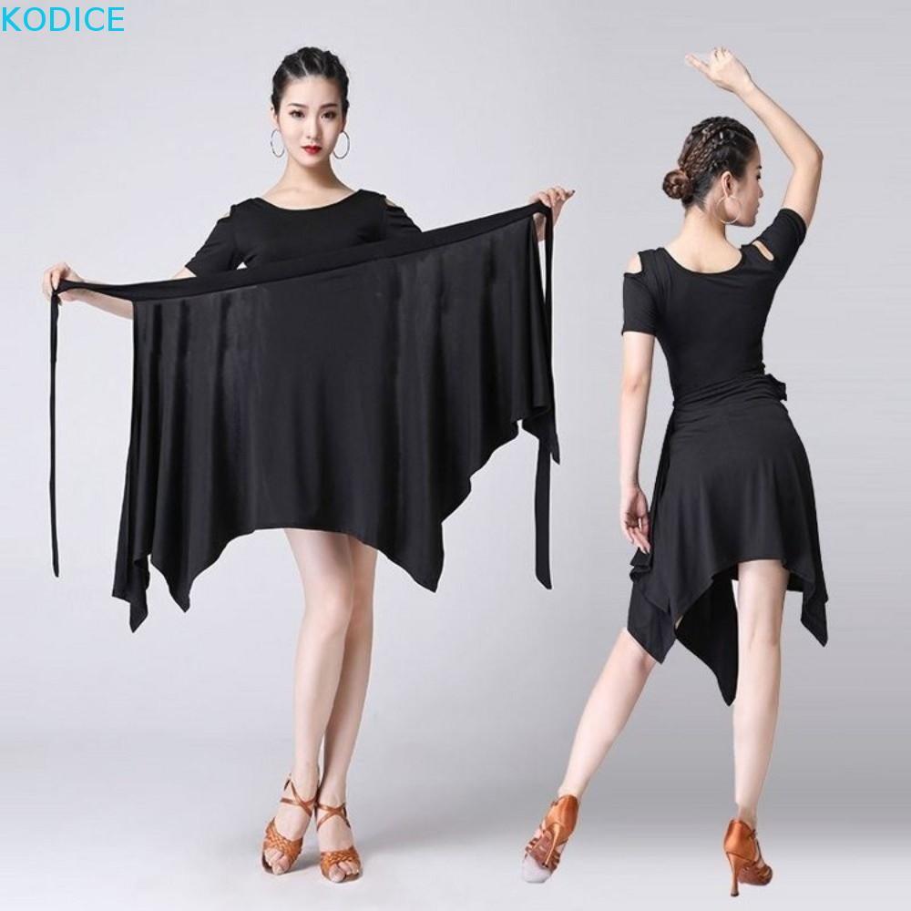 KODICE Váy Trượt Khiêu Vũ Latin, Màu Trơn Ren Lên Quấn Khăn Khiêu Vũ, Váy Ngắn Không Đều Hông Phụ Ki