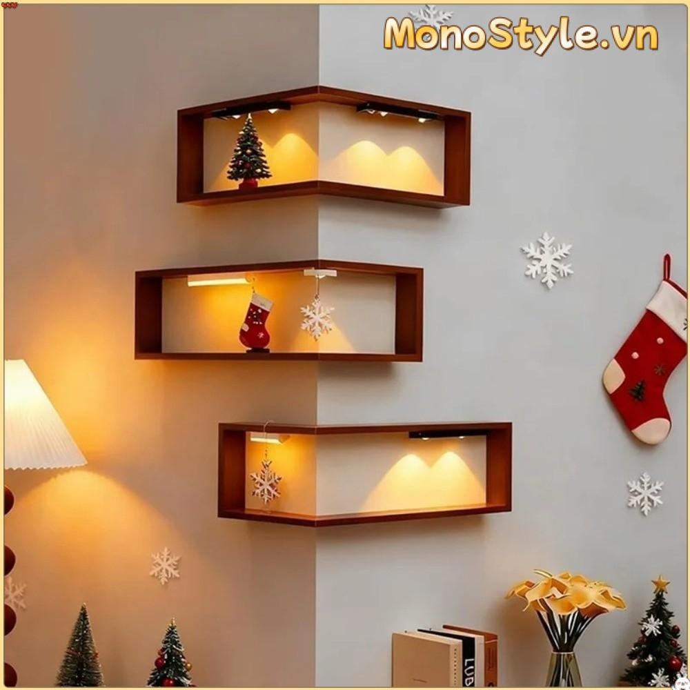 Kệ sách góc MONOSTYLE, Kệ treo tường góc 90 độ, Kệ nổi tiết kiệm không gian Kệ trưng bày bằng gỗ tre