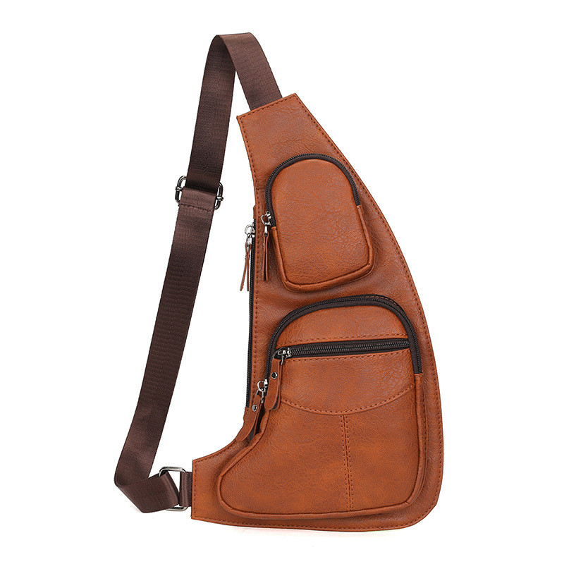 Men's crossbody bag, sports chest bag, casual multi-pocket men's vintage personalized bag, men's lea