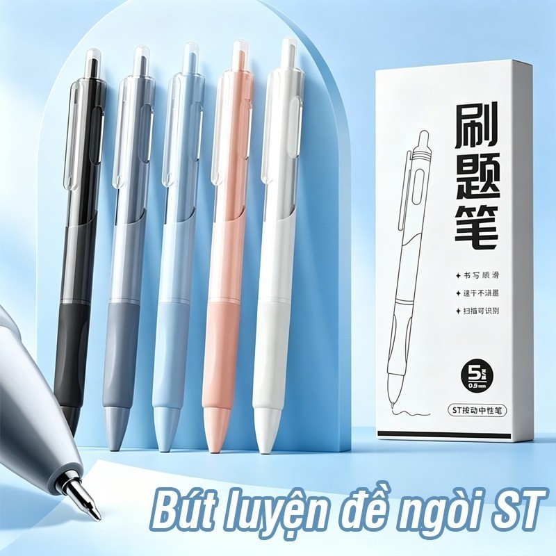 Bút Gel Bấm Morandi Ngòi 0.5mm Mực Đen Nước - Không Lem Cho Học Sinh Morandi Siêu Bền