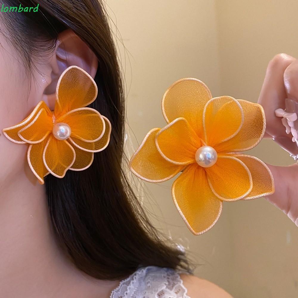 Bông tai hoa lưới sắt LOMBARD, Dây sắt nữ Bông tai hoa, Phụ kiện trang sức tinh tế Phóng đại Bông ta