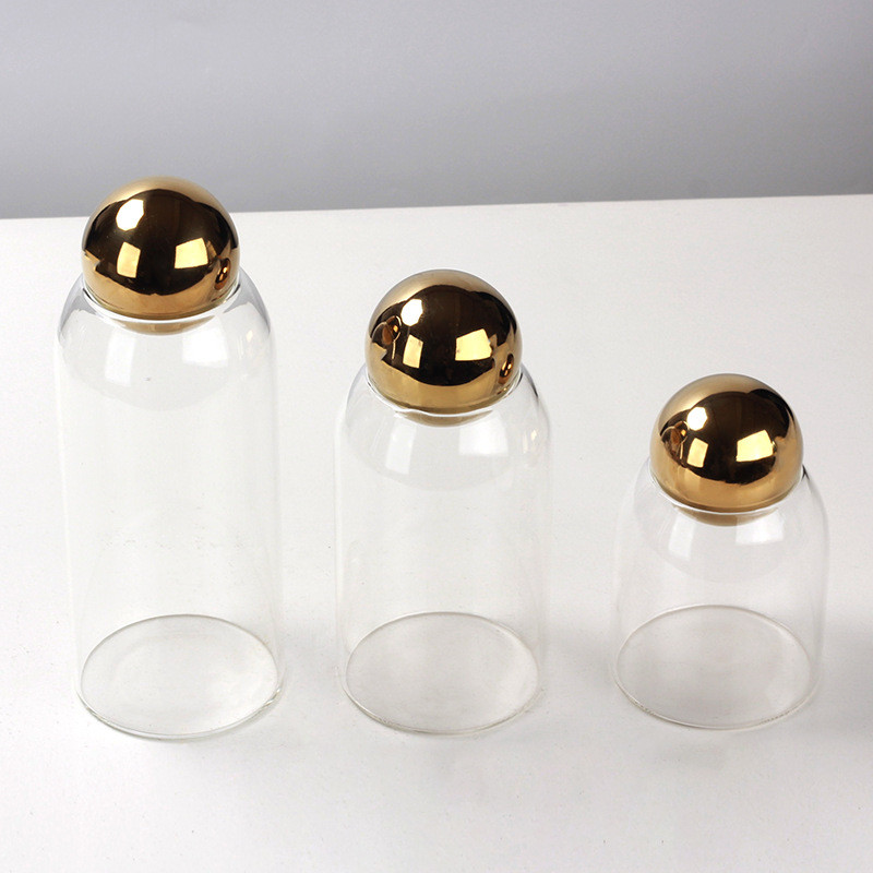 Modern light luxury glass storage jar, creative living room model room coffee table storage candy ja