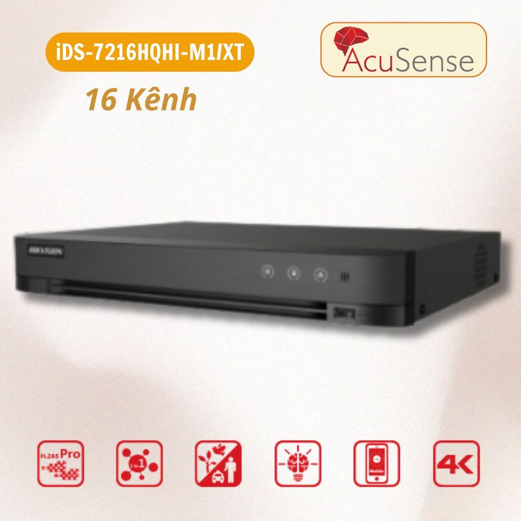 Đầu ghi 16 kênh Turbo ACUSENSE Hikvision iDS-7216HQHI-M1/XT,Hỗ trợ Camera Analog đàm thoại 2 chiều. 