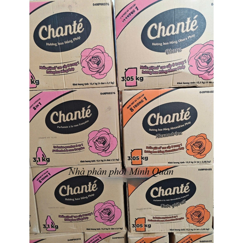 Thùng 4 Can - Túi Nước Giặt Xả Chanté Cao Cấp 8 Trong 1 Nước Hoa, Năng Động Thể Thao 3,1Kg/ 3,05Kg