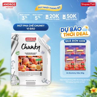 Mứt trái cây pha chế đào - có miếng trái cây thật - nguyên liệu pha chế - andros chunky - 1kg